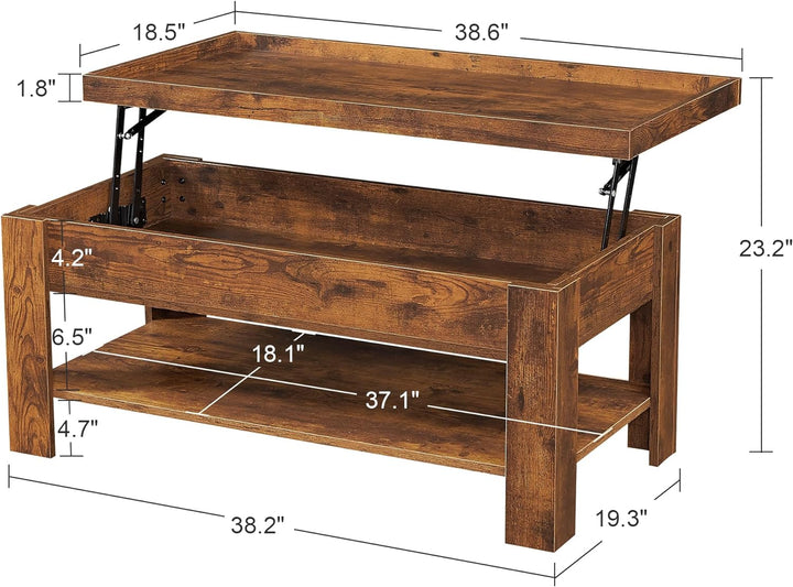 Lift Top Coffee Table with Hidden Storage, Black, Brown