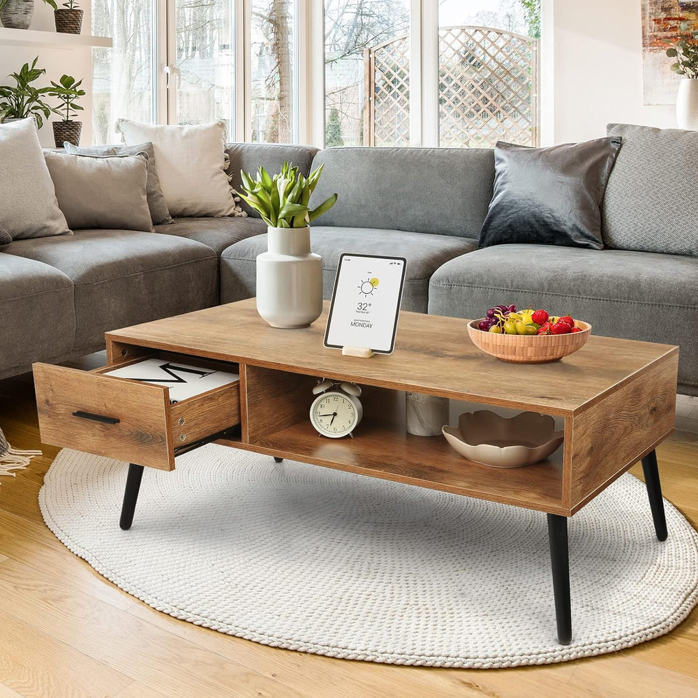 Stylish Mid-Century Modern Coffee Table, Pine Wood