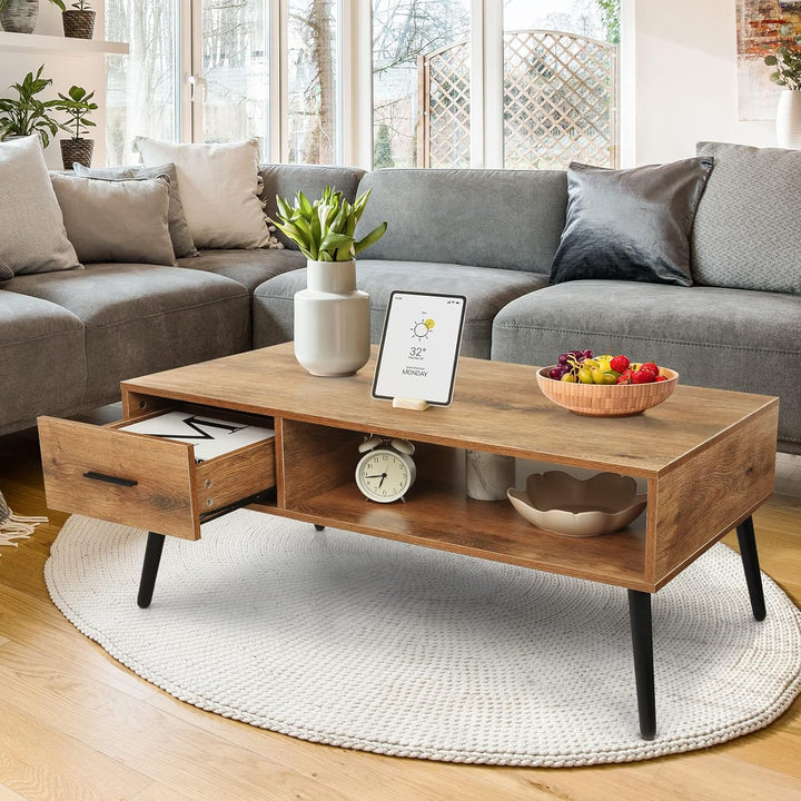 Stylish Mid-Century Modern Coffee Table, Pine Wood