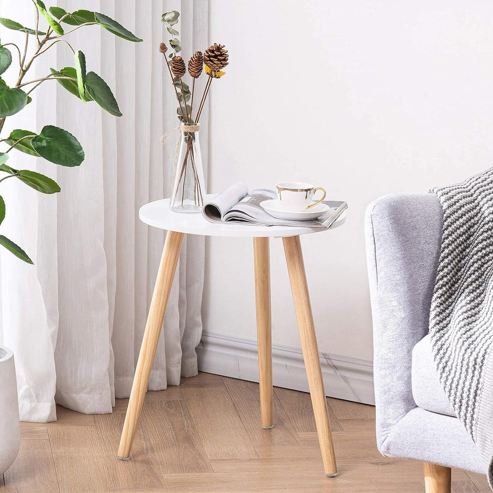 Round Side Table, White Nightstand Coffee End Table