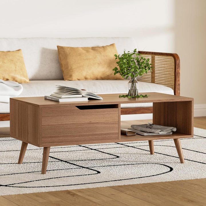 Elegant Mid-Century Modern Coffee Table with Storage, Brown