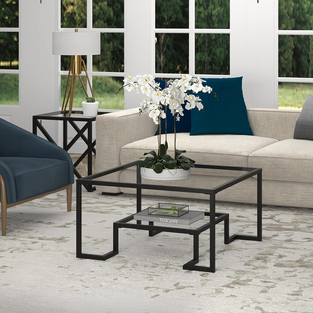 Satin Nickel Square Coffee Table, Modern Living Room Furniture