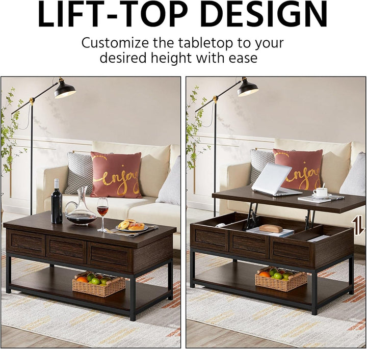 Lift Top Coffee Table with Hidden Compartments, Espresso