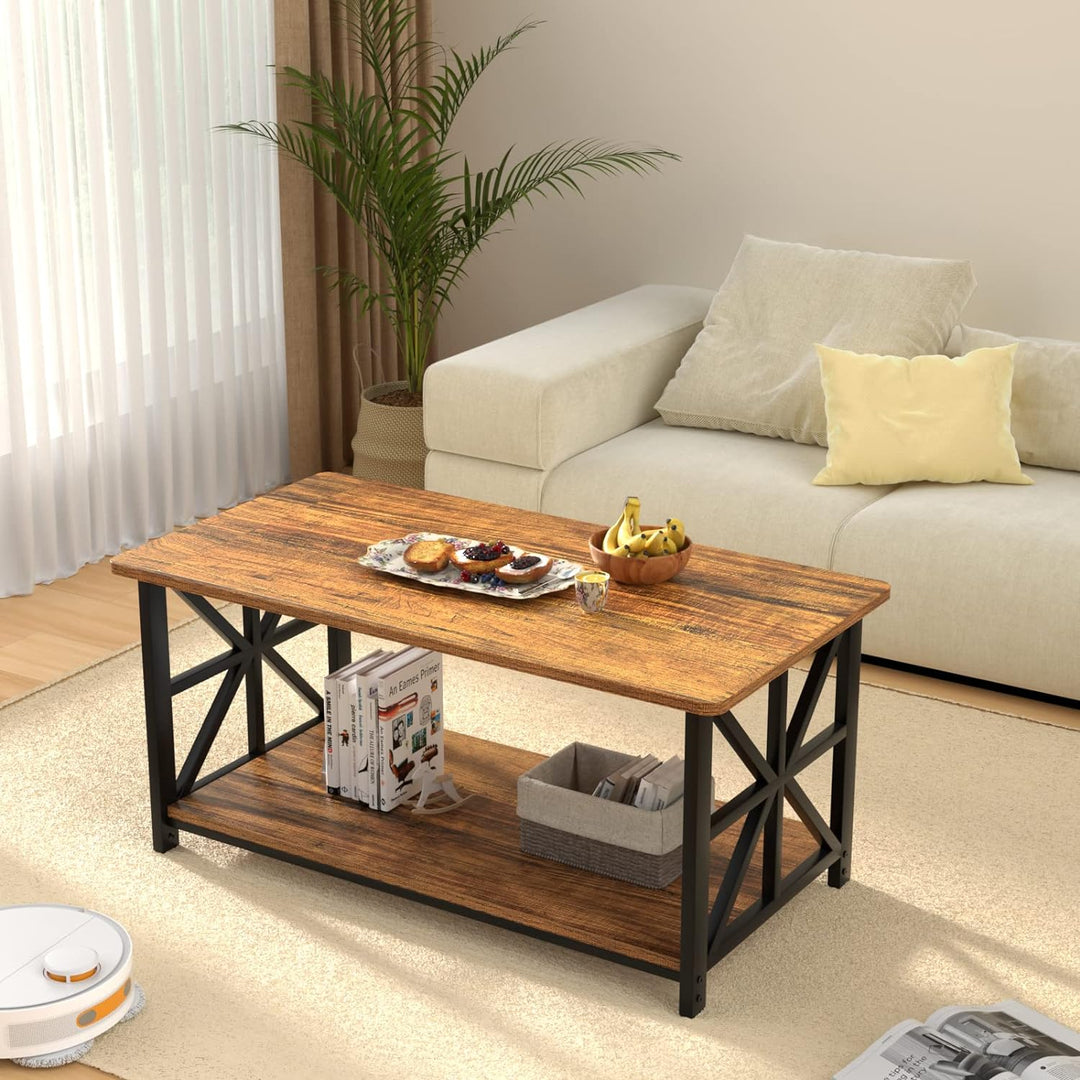 Farmhouse Coffee Table w/ 2-Tier Storage, Walnut