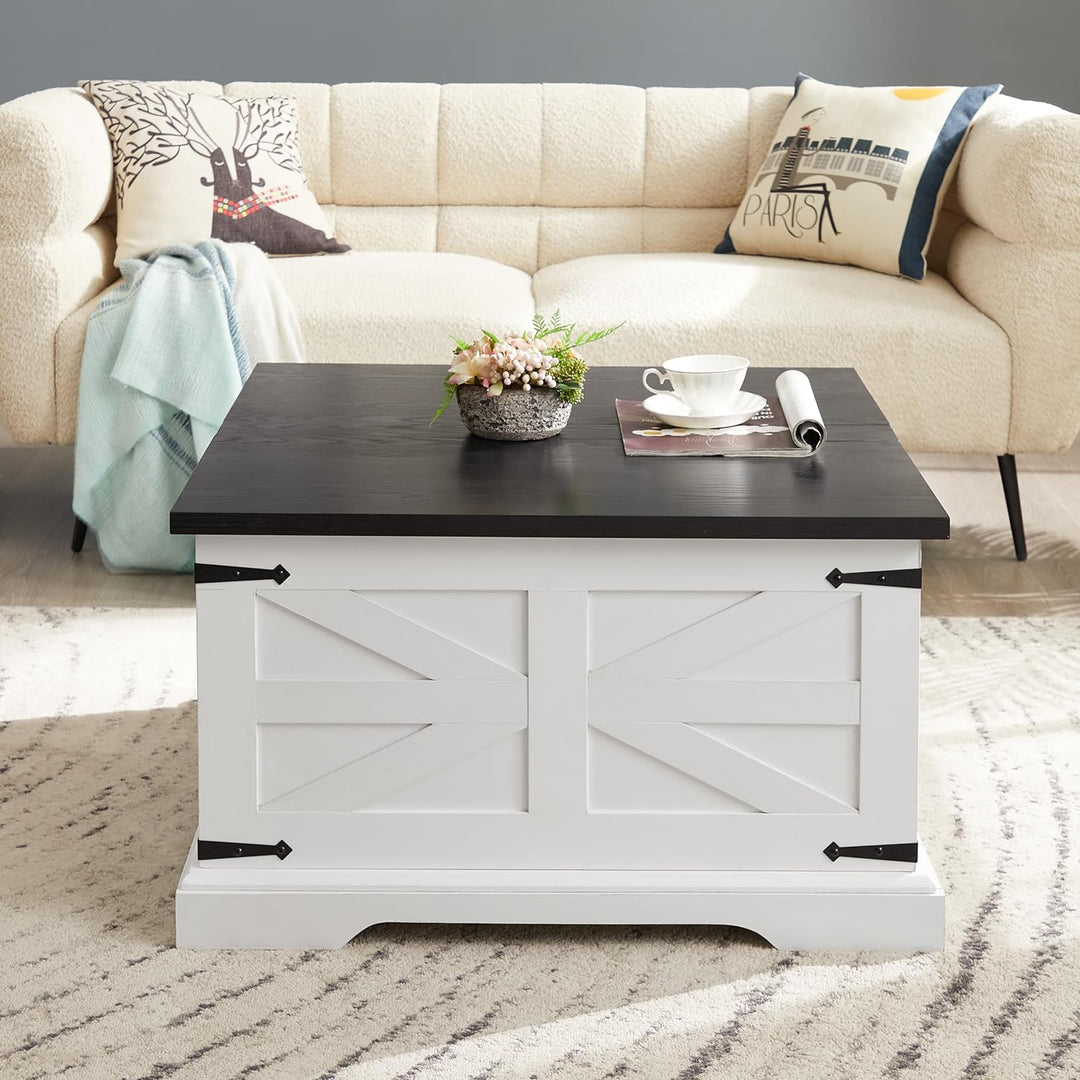 Farmhouse Lift Top Coffee Table, Rustic Wooden Center Table, White 1