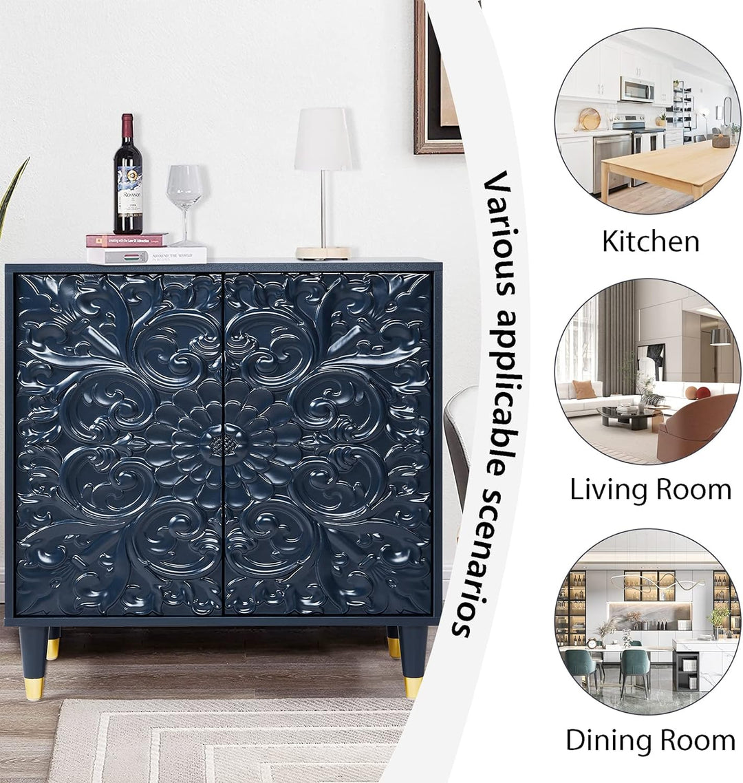 Accent Cabinet 2 Doors Luxury Carving Board Storage Sideboard