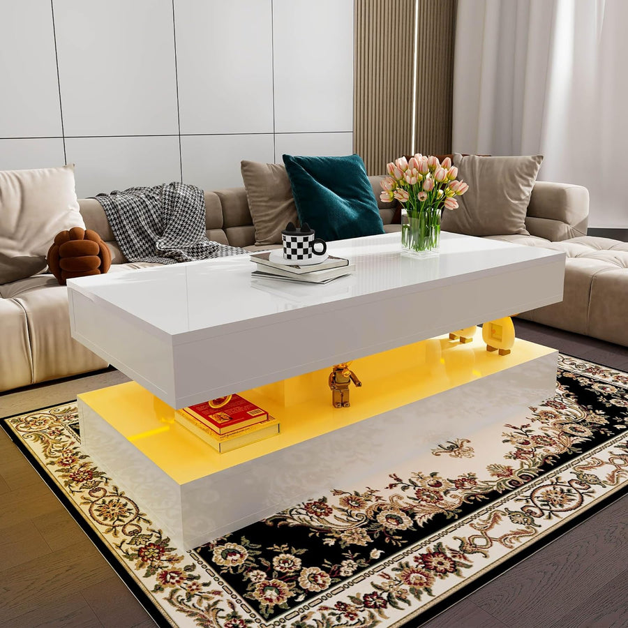 High Gloss Minimalist Modern Design LED Coffee Table, 16-Color