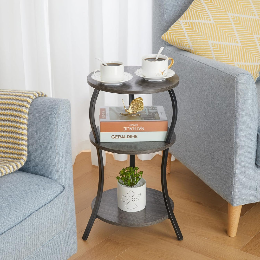 Small Round Side Table, 3-Tier Slim Waist Circular End Table, Grey