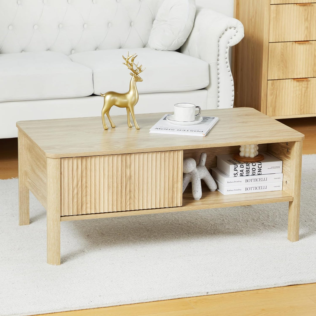 Mid-Century Modern Rectangular Wood Coffee Table, Natural