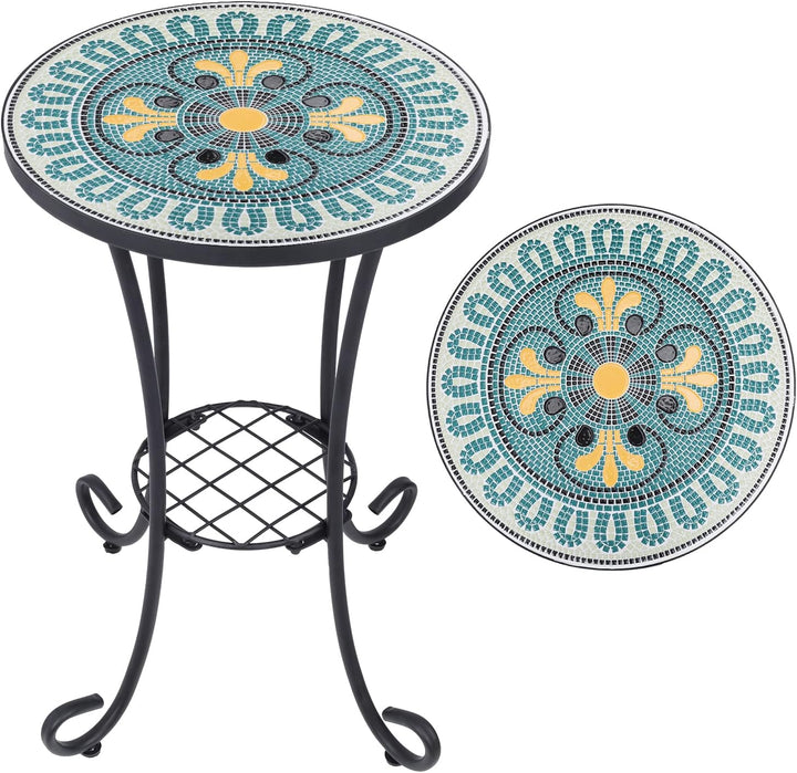 Mosaic Outdoor Side Table, 14" Round Folding End Table