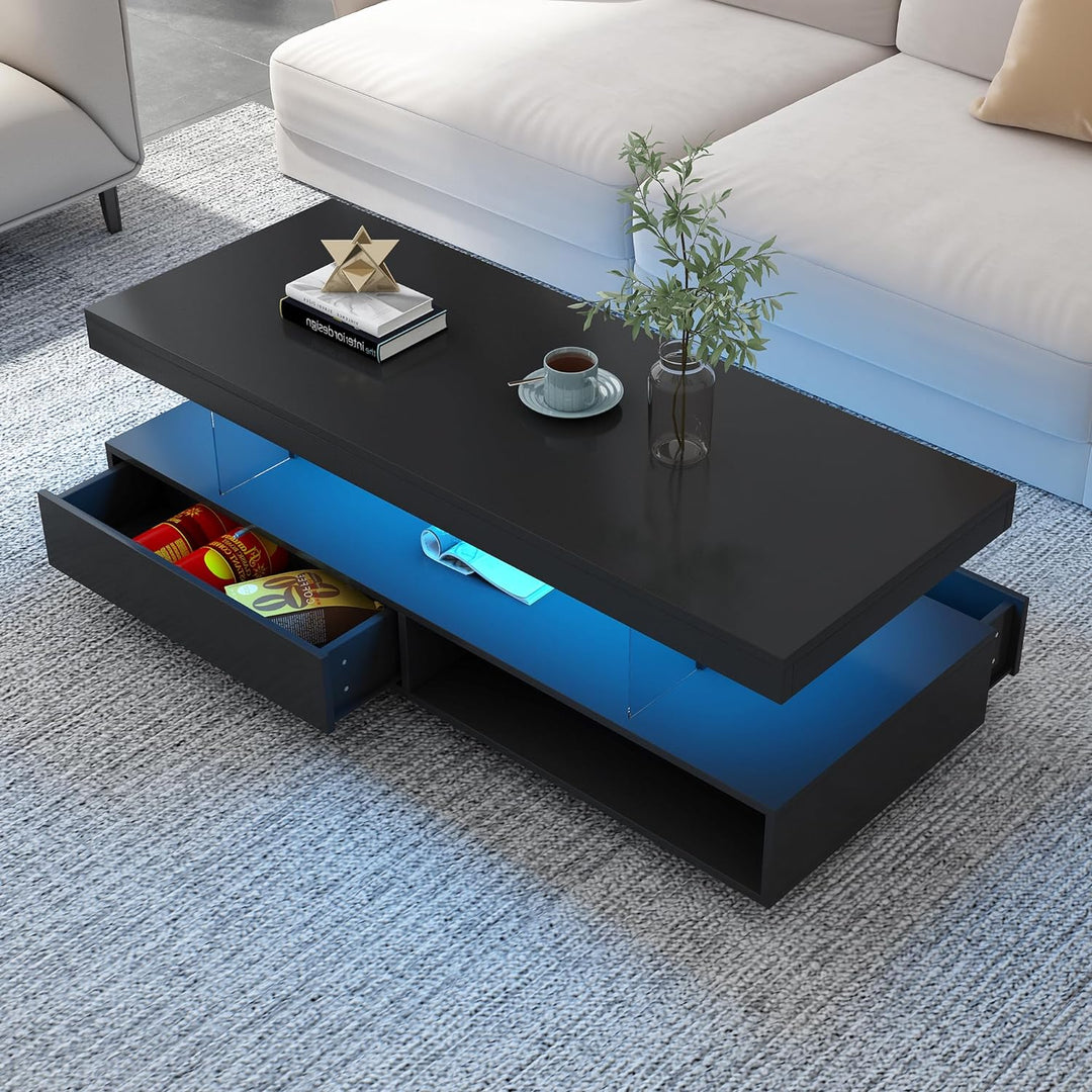 High Gloss UV Coffee Table with LED Lights, Black