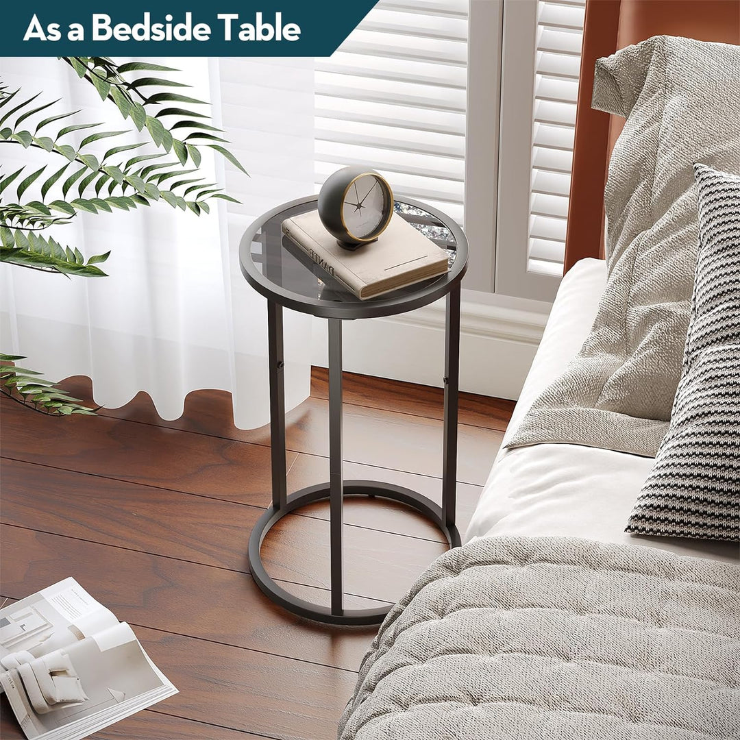 Small Side Table Round Glass End Table for Small Spaces