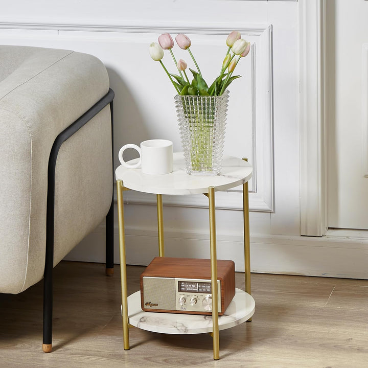 2 Tier Round Side Table, Marble End Tables Coffee Table