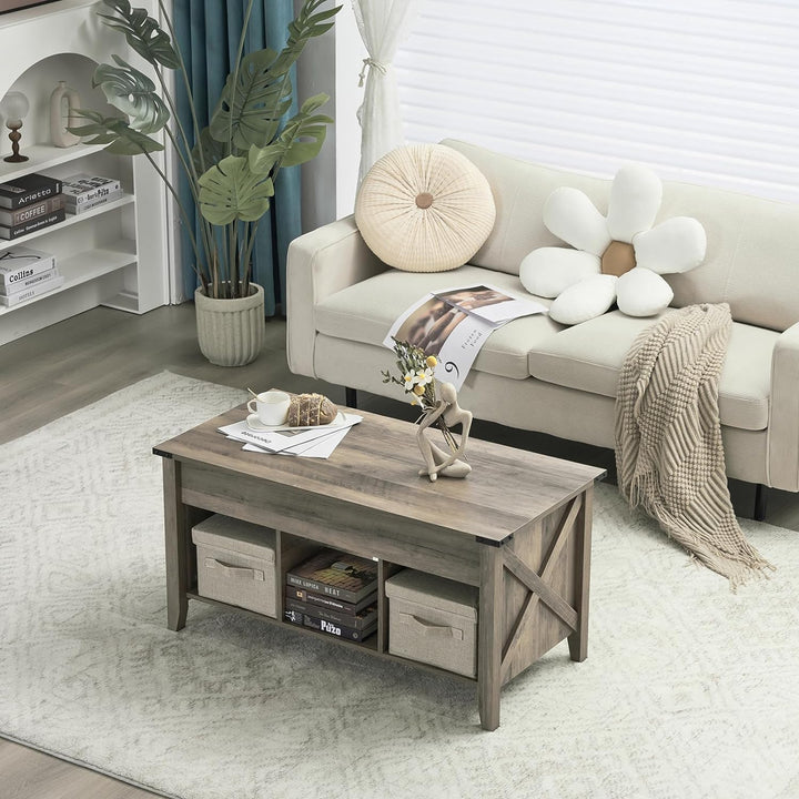 Rustic Farmhouse Lift Top Coffee Table, Grey