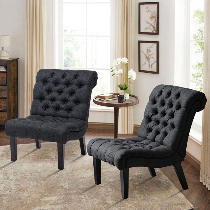 Accent Chair Set of 2 Button Tufted Upholstered Gray