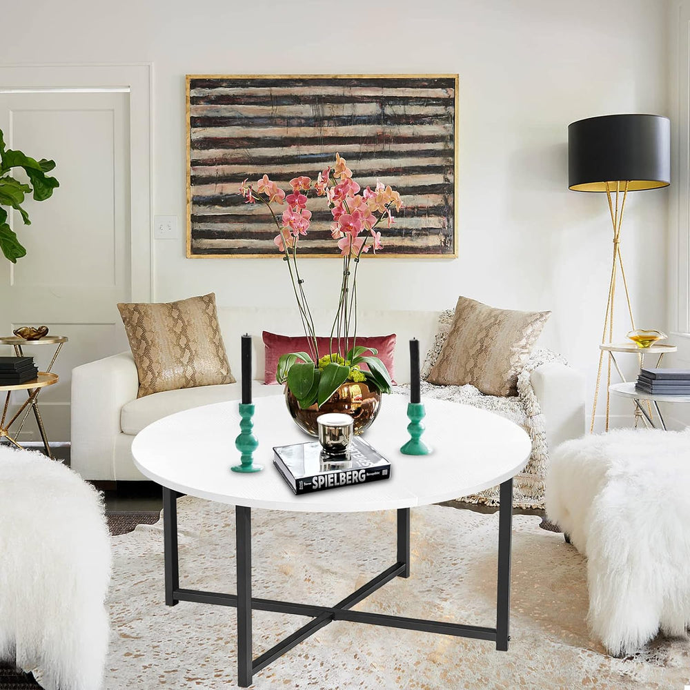 Mini White Round Coffee Table, Modern Circle Center Table