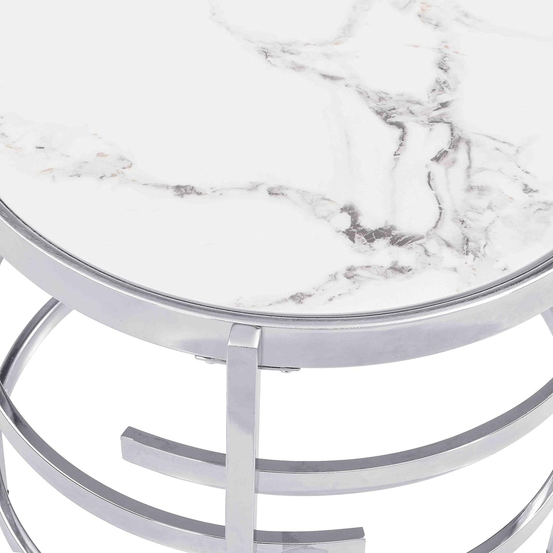 Modern Round Accent Table with Sintered Stone Top, Silver5