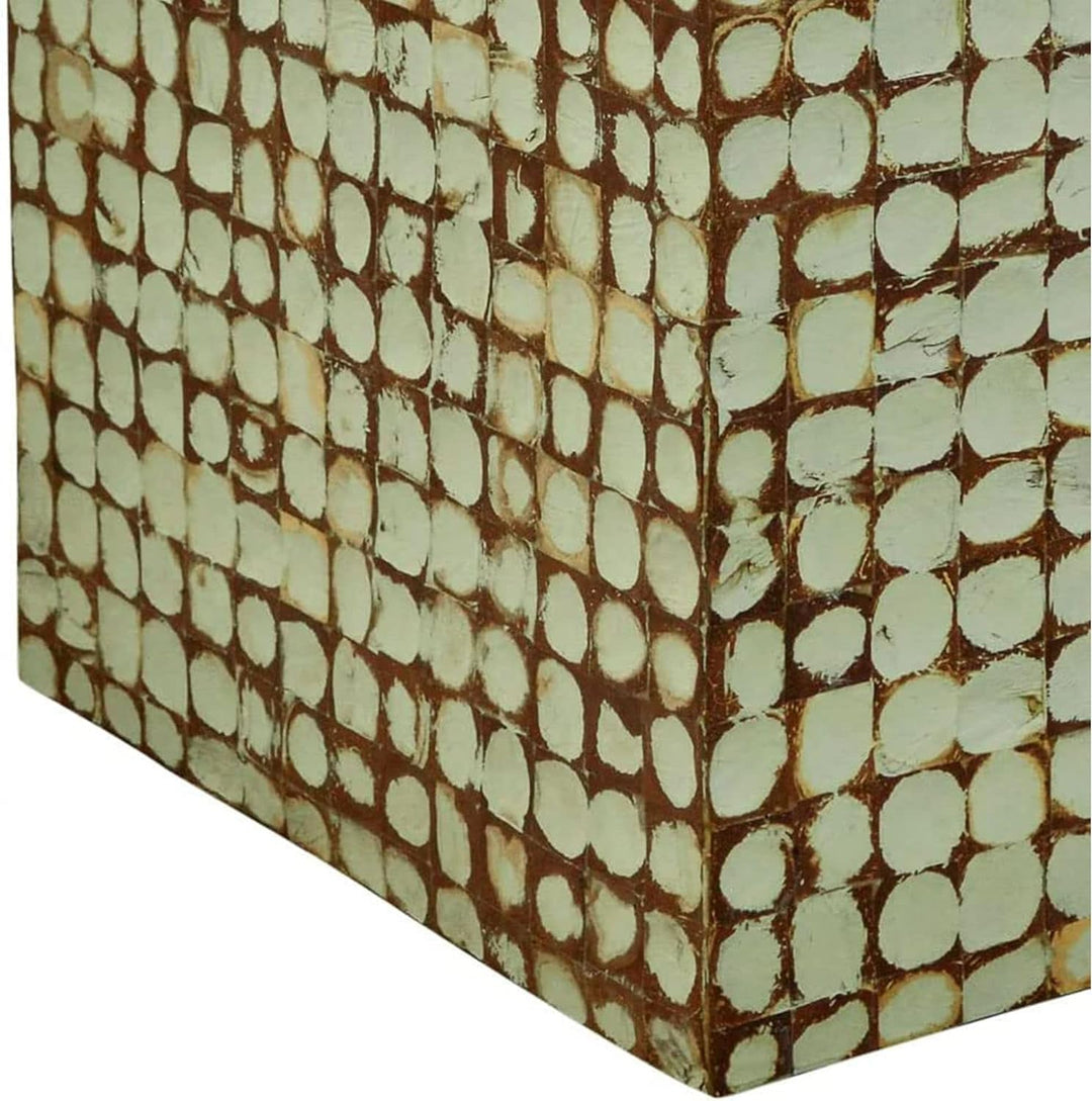 Round Side Table - Coconut Shell Mosaic (Sage Green/Square)