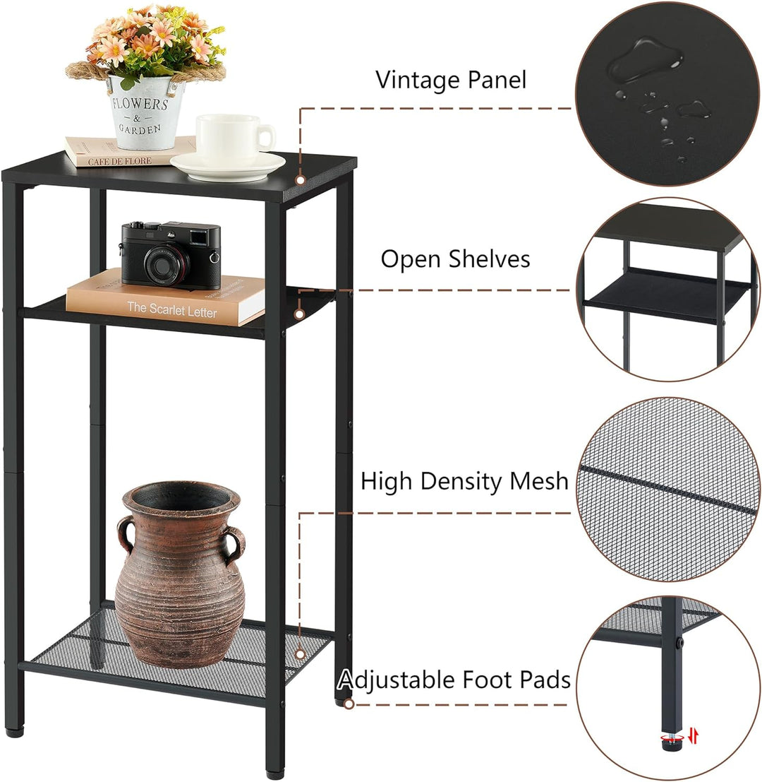 3 Tier End Table, Metal Frame, Black, Easy Assembly