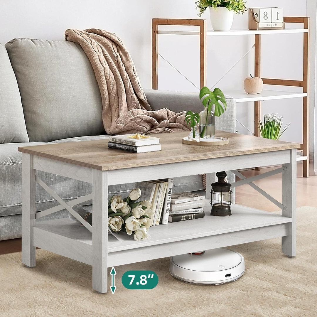 YITAHOME Modern Farmhouse Coffee Table with Storage, Grey Wash