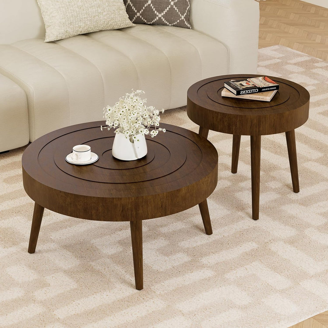 Nesting Coffee Tables with Wood Grain Finish, Modern Accent Coffee Table