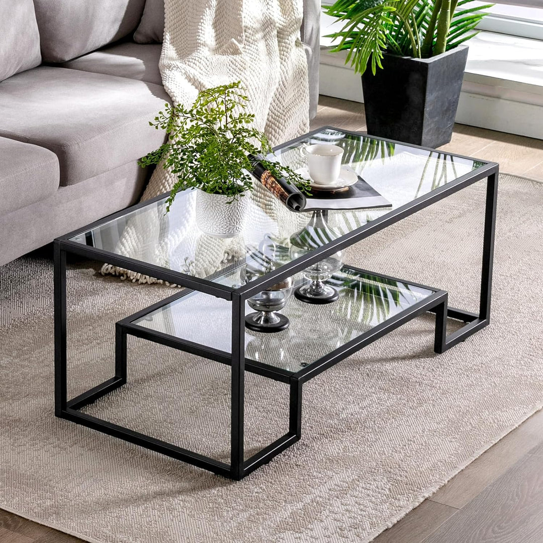 Simple Modern Glass 3-Piece Table Set, Black