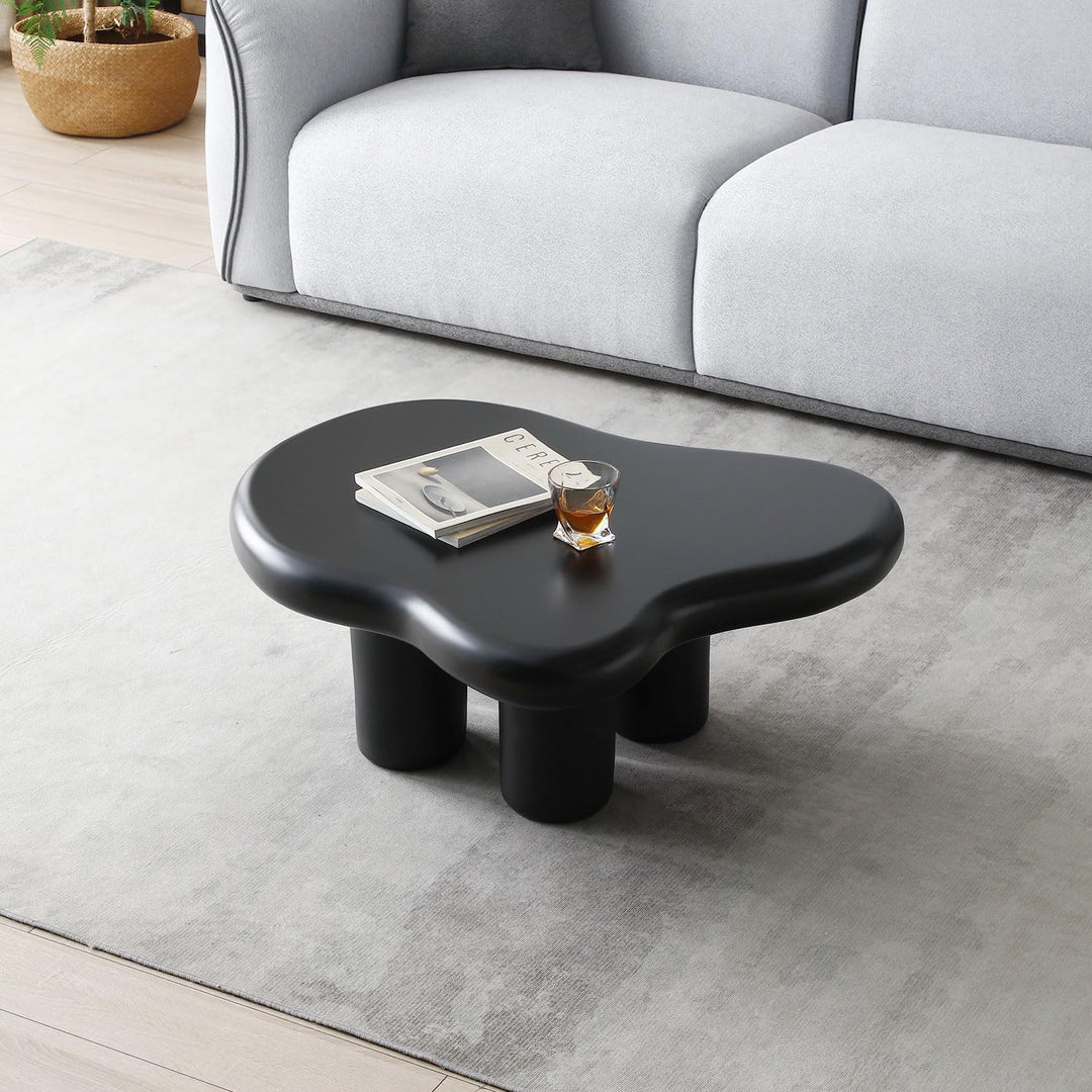 Modern Black Coffee Table, Fiberglass Cloud-Shape, 35.4''-black