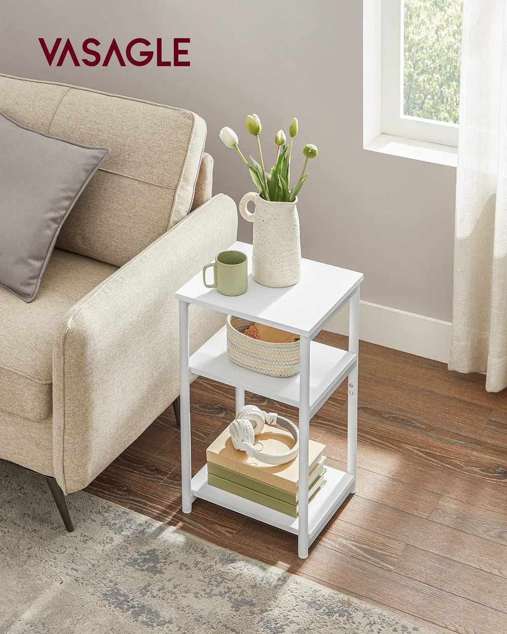 Side Table, Small End Table, Tall Nightstand White