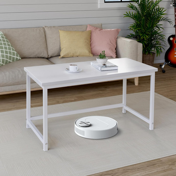 Small Modern White Wood Coffee Table, Rectangle, for Living Room