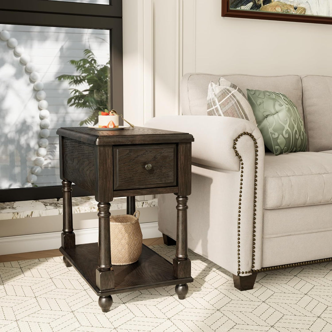 Solid Wood Narrow End Table Vintage Black BBJ004