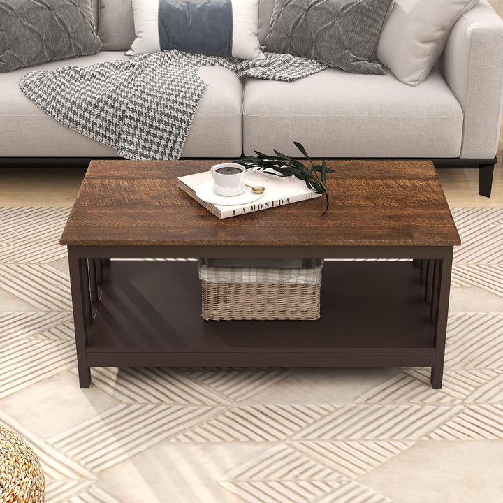 Farmhouse Coffee Table with Shelf, Espresso Finish