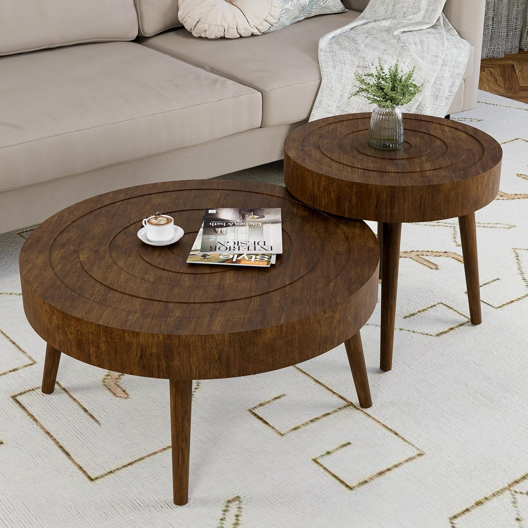 Nesting Coffee Tables with Wood Grain Finish, Modern Accent Coffee Table