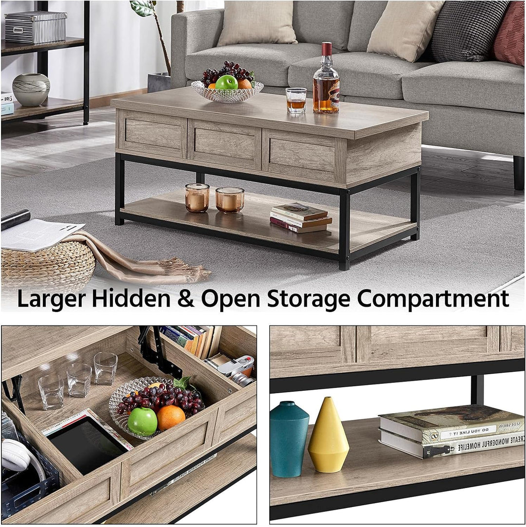 Lift Top Coffee Table with Hidden Compartments, Gray