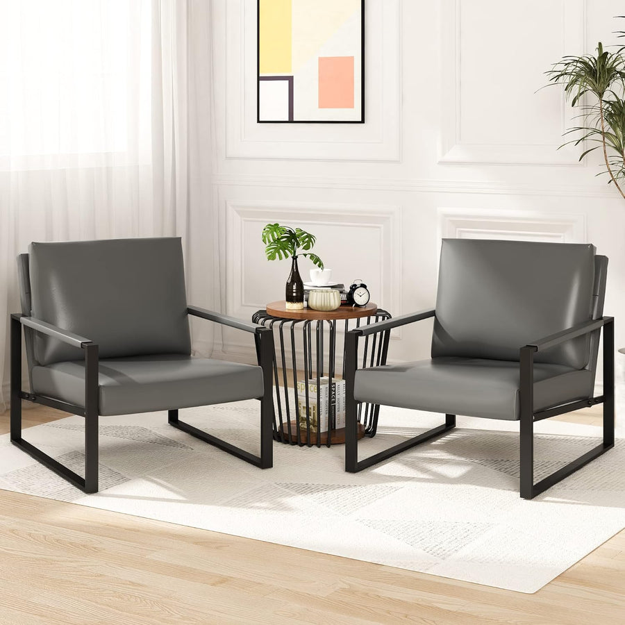 Leather Accent Chair Set of 2 Sofa Chair Grey