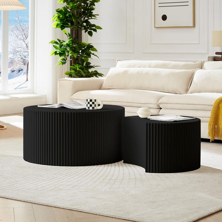 Stylish 3-Piece Black Round Coffee Table Set, 3,black