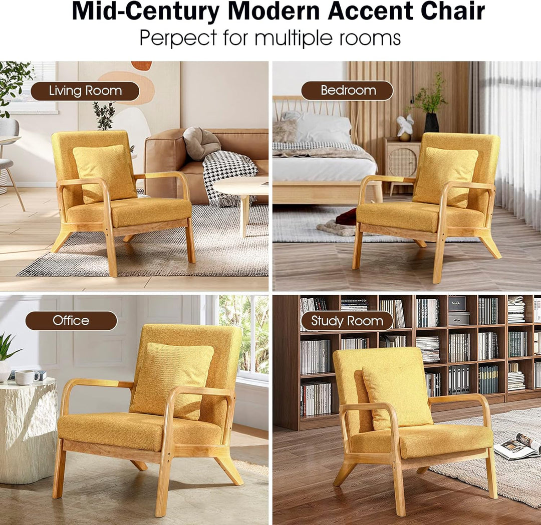 Mid-Century Modern Accent Chair,Fabric,Yellow