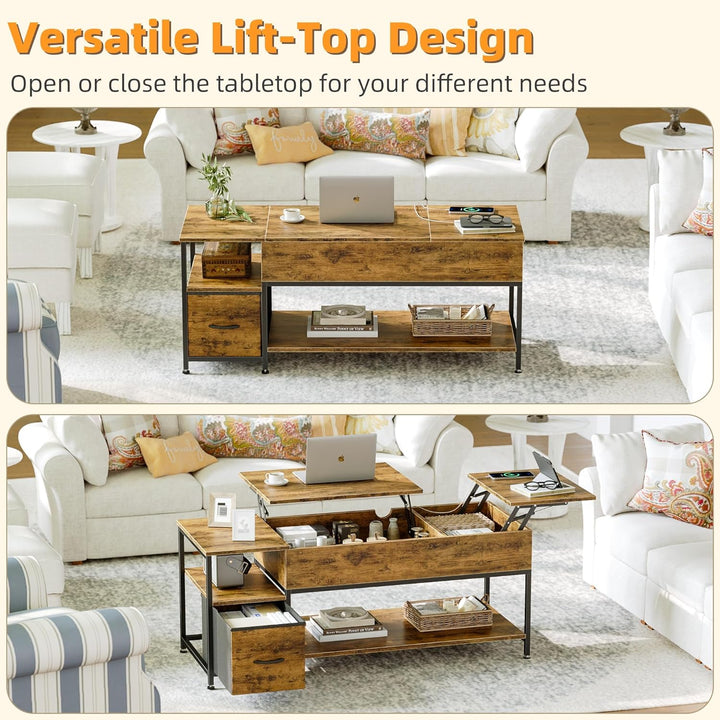 Lift Top Coffee Table with Storage, Rustic Brown