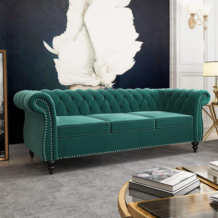 Chesterfield Sofa Velvet, Modern Tufted Couch 3 Seater