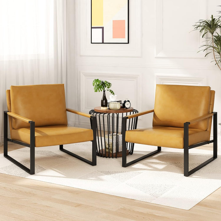 Leather Accent Chair Set of 2 Sofa Chair Camel