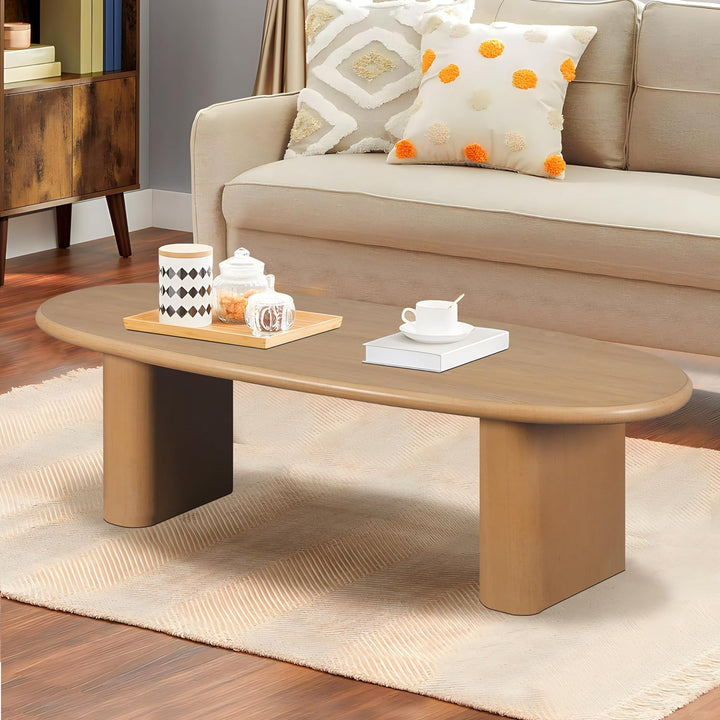 Oval Mid Century Modern Wood Coffee Table, Natural