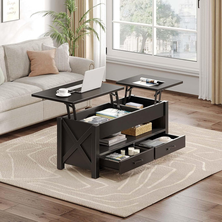 Lift Top Coffee Table with Storage, Farmhouse Style, Black