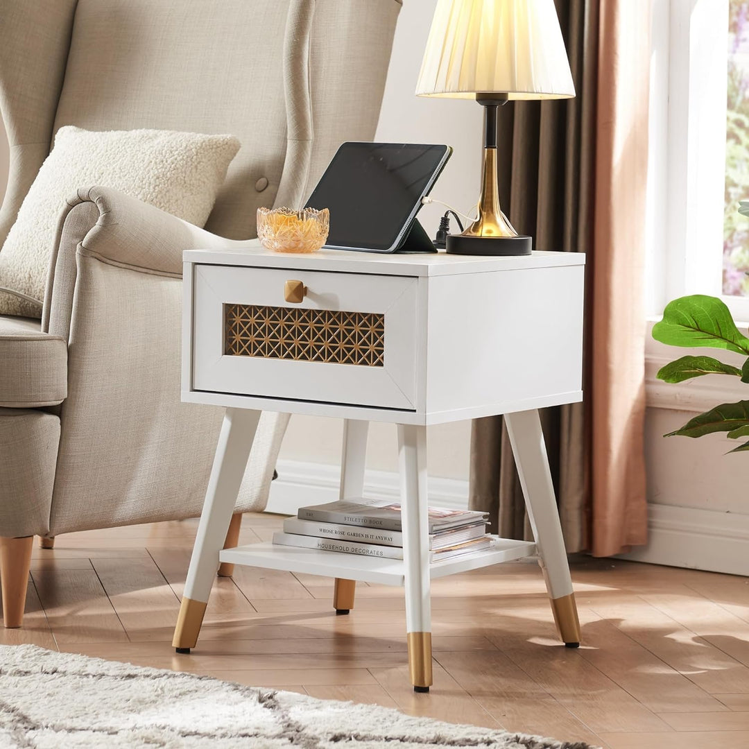 Mid Century Modern End Table w/ Charging Station