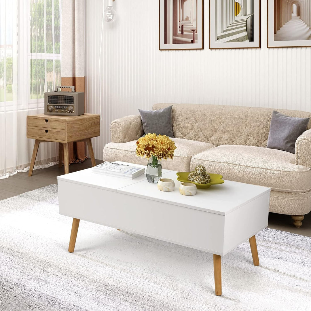 VOWNER Coffee Table with Lift Top, Hidden Storage, White