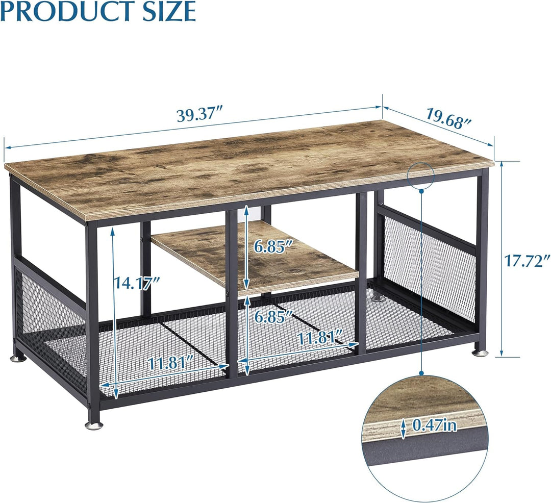 Versatile Coffee Table w/ Storage Shelves, Modern Industrial Grey