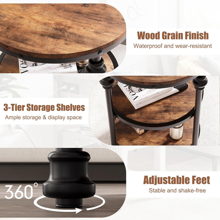 3-Tier Side Table, Rustic Brown Accent Table