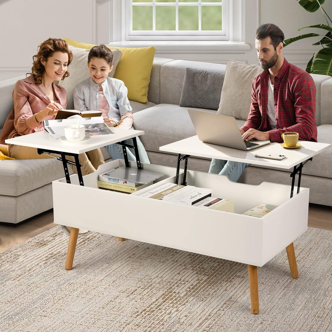 VOWNER Coffee Table with Lift Top, Hidden Storage, White