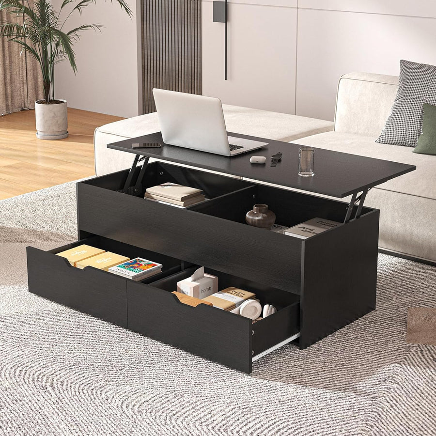 Lift Top Coffee Table with Hidden Storage, 3-Tier Modern Tea Table, Black