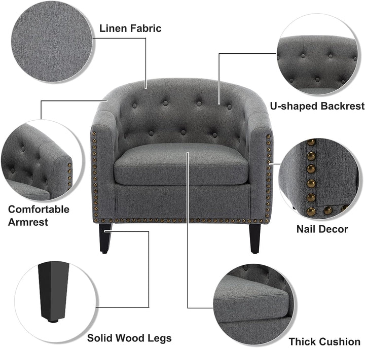 Armchair Barrel Club Chair,Modern Line Fabric (Grey)