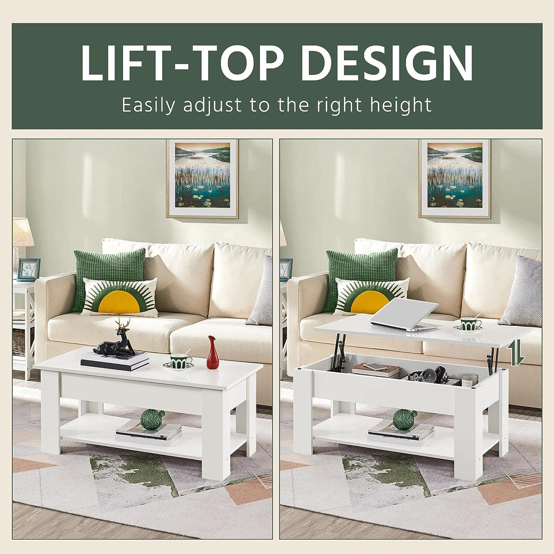 Lift Top Coffee Table with Hidden Storage and Shelf, White