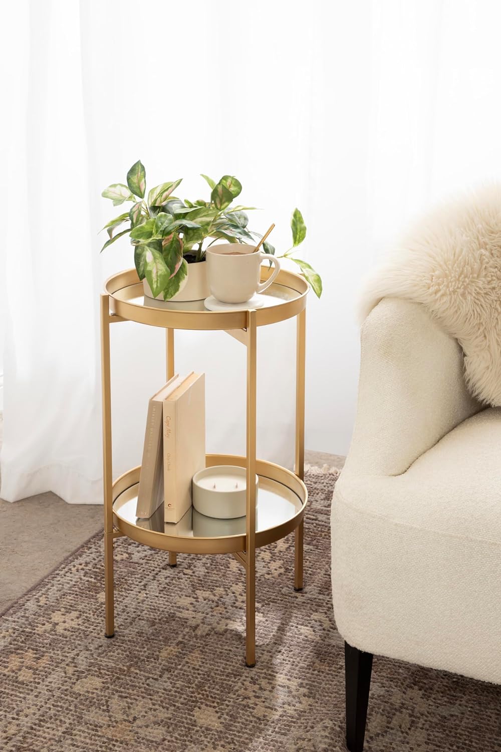 Celia Round Accent Tray Table, Gold